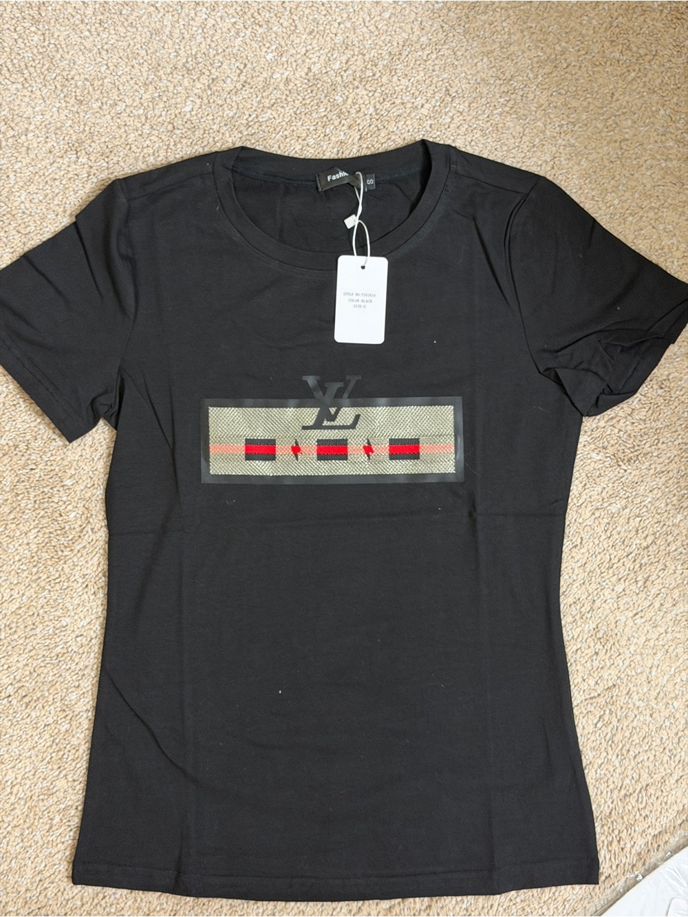 Black Women's Graphic Jersey Tee with Accent Stripe